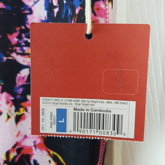 Mossimo Black Pink Print Floral Leggings Large - Picture 6 of 8